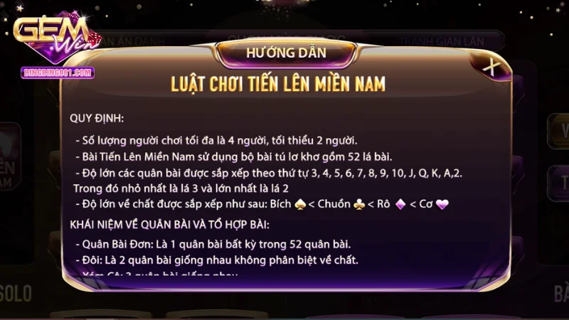 Hướng dẫn cách chơi và xếp bài tiến lên miền nam gemwin