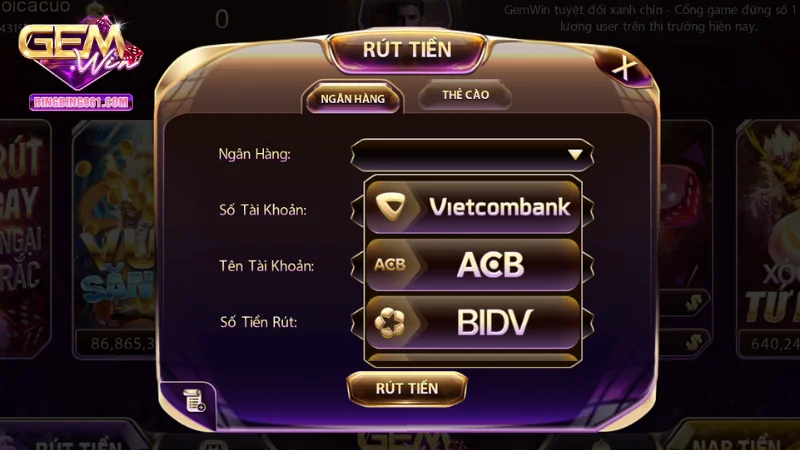 Thao tác rút thưởng khi thắng game tại Gemwin cũng chỉ 4 bước